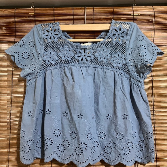 NWT! Atelier by Nicole Miller Blue Cropped Embellished Blouse - Picture 2 of 4